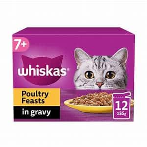 Whiskas 7+ Poultry Feasts Senior Wet Cat Food Pouches in Gravy 12pk, 85G